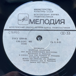 Винтажная виниловая пластинка LP Валерий Леонтьев Премьера (СССР 1985)
