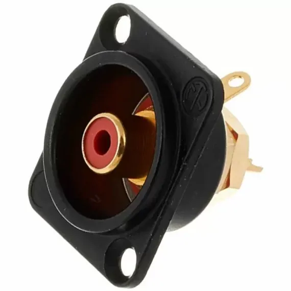 Neutrik NF2D-B-2 панельный разъем RCA гнездо, тип-D, черный корпус, под пайку провода, красный изоля