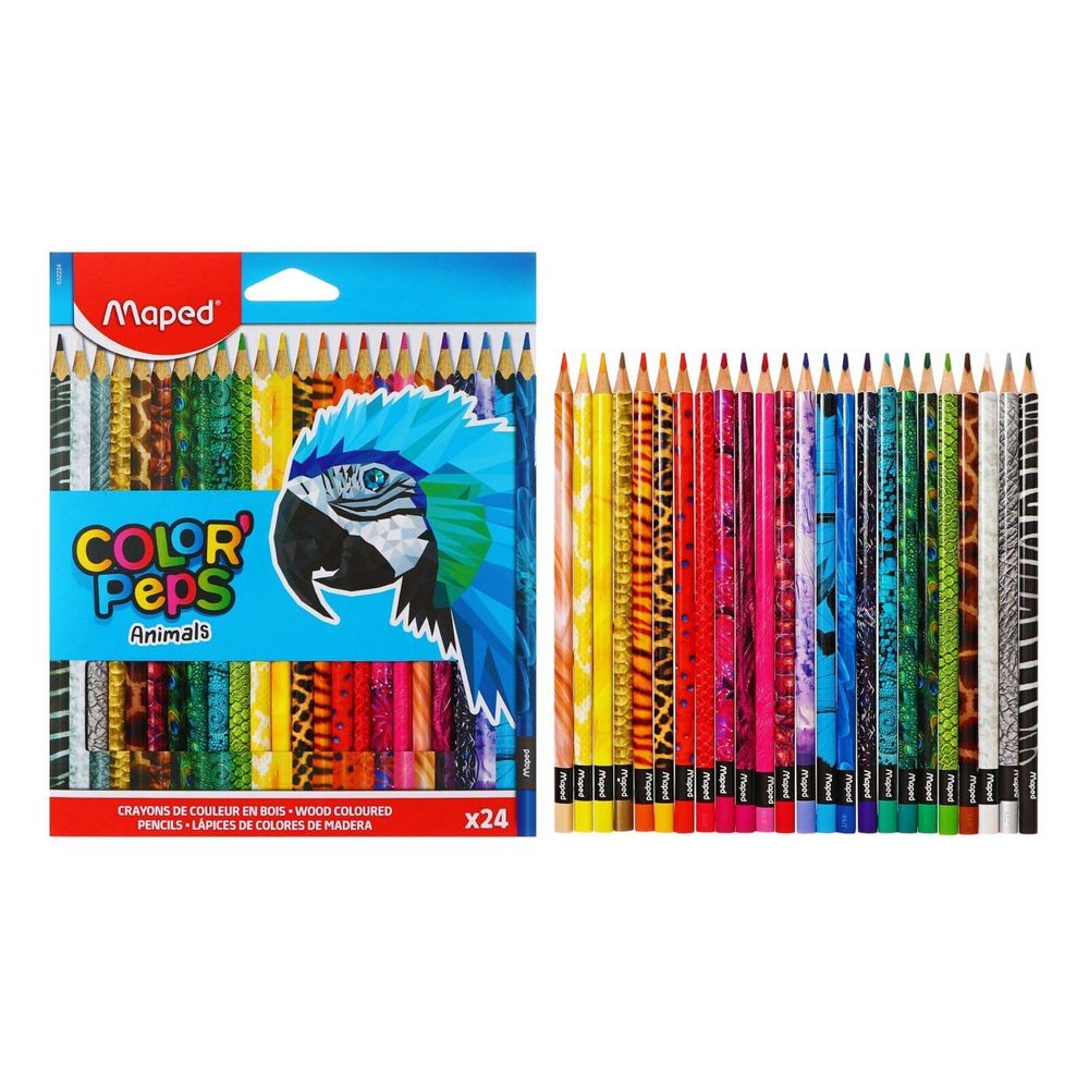 Карандаши цветные MAPED (Франция) "Color'Peps Animals'", 24 цвета, трехгранные, заточенные, европодвес, 832224
