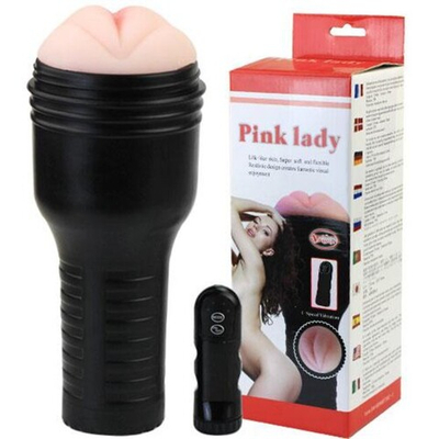 Мастурбатор-вагина в пластиковом футляре с вибрацией Pink Lady (4 режима) (Цвет: черный с телесным)