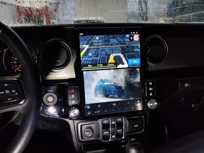Магнитола для Jeep Wrangler 2018+ - Kuberg ZF-1315-GE вертикальный экран в стиле "Тесла" Android 13, Быстрая, SIM-слот, CarPlay