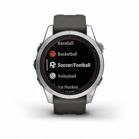 Умные часы Garmin Fenix 7S Pro Solar Серебристый с черным силиконовым ремешком 010-02776-01