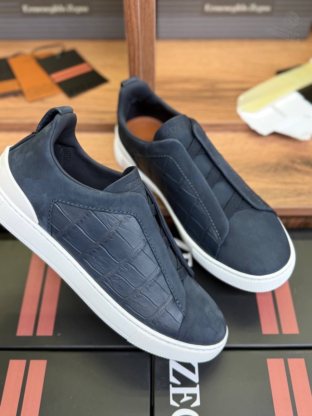 Кеды Zegna Triple Stitch с вставками кожи крокодила