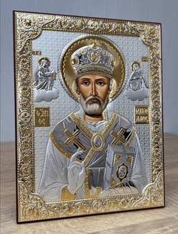 Николай Чудотворец, икона прямоугольная без рамки, красное дерево 120х160