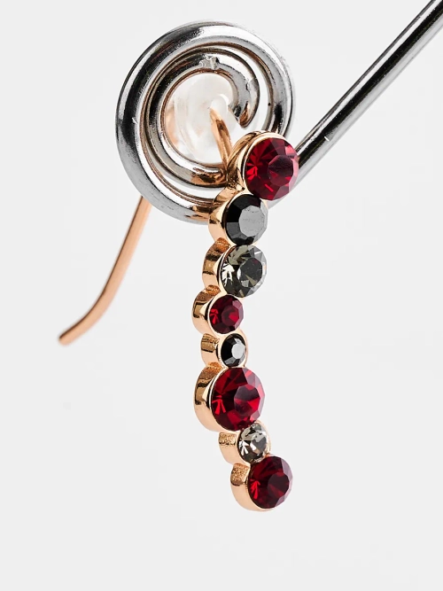 Серьги-клаймберы Млечный путь с красными кристаллами Swarovski