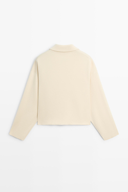 Massimo Dutti Трикотажная куртка на молнии из хлопка, ванильный