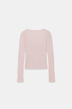 ZARA КАРДИГАН С КОНТРАСТНЫМ КРУЖЕВНЫМ ТОПОМ, РОЗОВЫЙ МЕЛАНЖ
