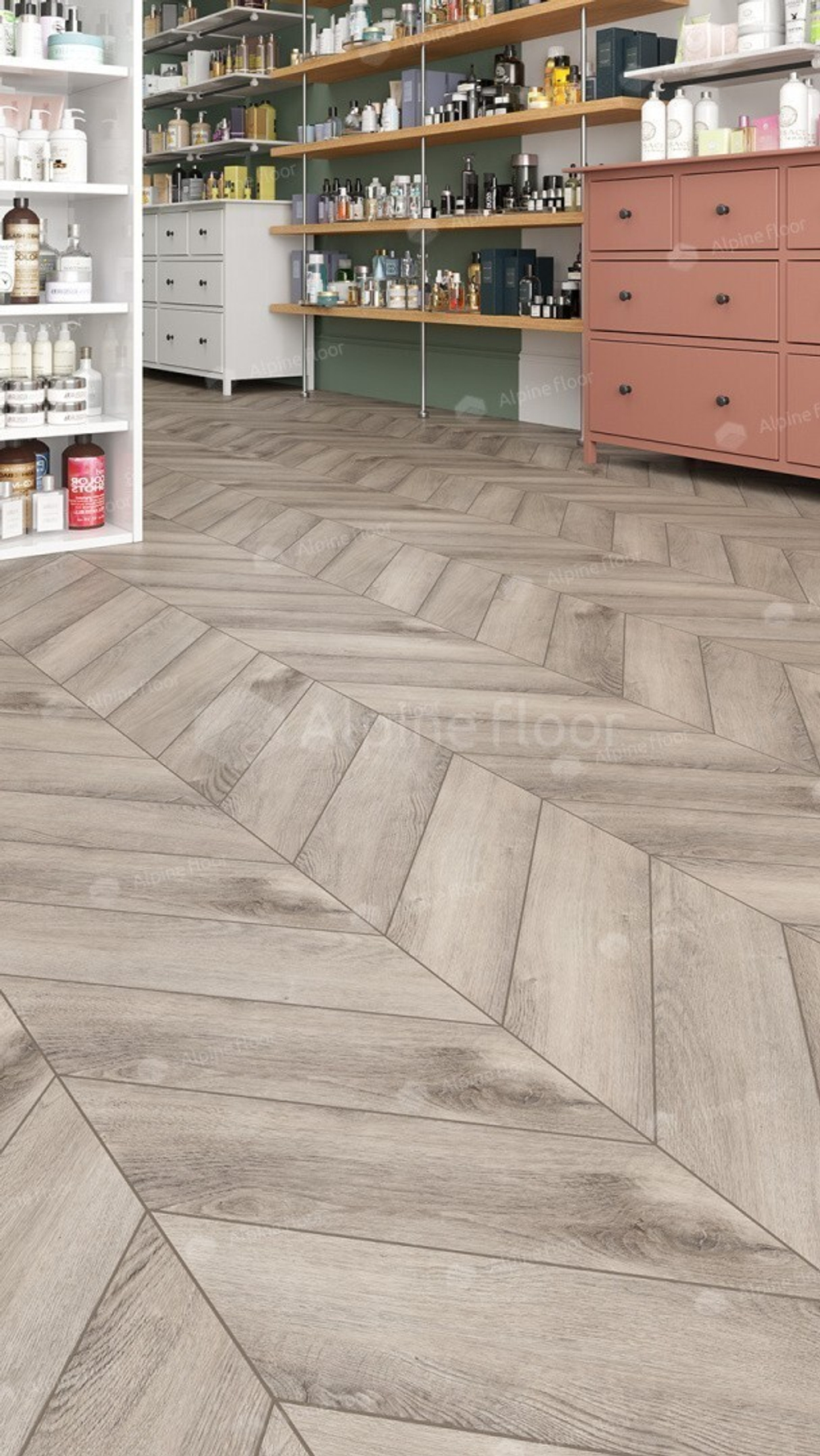 Каменно-полимерная напольная плитка Alpine Floor Шеврон (Chevron) Дуб Исида ЭКО 18-8