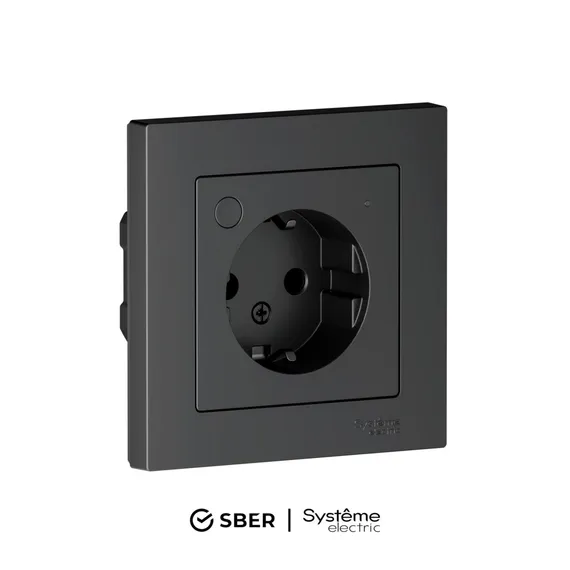 Розетка с заземлением и защитными шторками Systeme Electric AtlasDesign Smart Карбон ATN001045Z