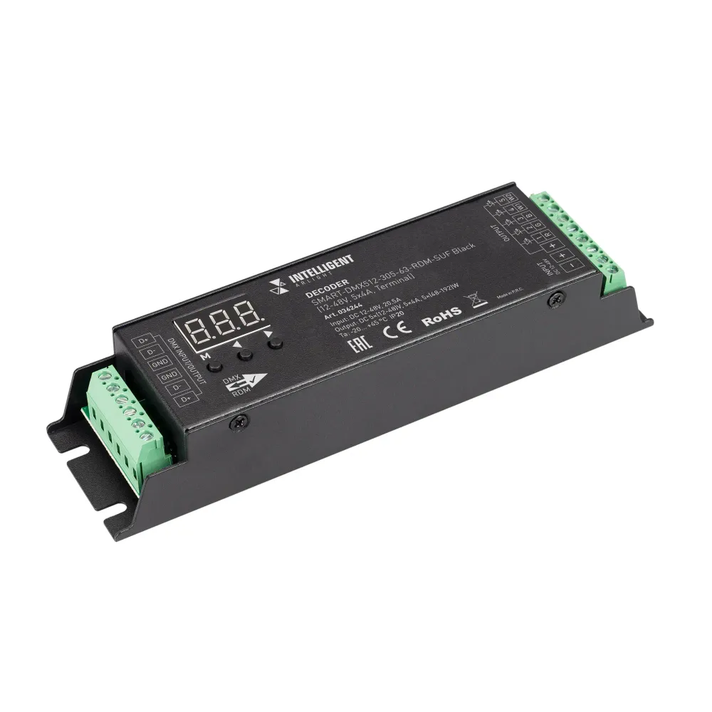 INTELLIGENT ARLIGHT Декодер SMART-DMX512-305-63-RDM-SUF Black (12-48V, 5x4A, Terminal) (IARL, IP20 Металл, 5 лет) INTELLIGENT ARLIGHT Декодер SMART-DMX512-305-63-RDM-SUF Black (12-48V, 5x4A, Terminal) (IARL, IP20 Металл, 5 лет)