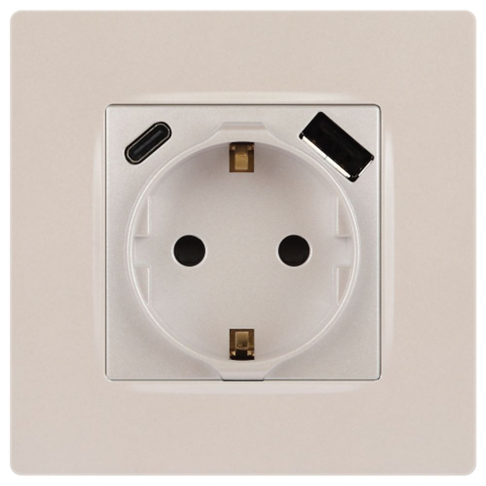 Розетка ЭРА Серия 12 12-4108-15 2P+E 16A-250В со шторками с USB type-A+C 5В-3А перламутр | Эра 12