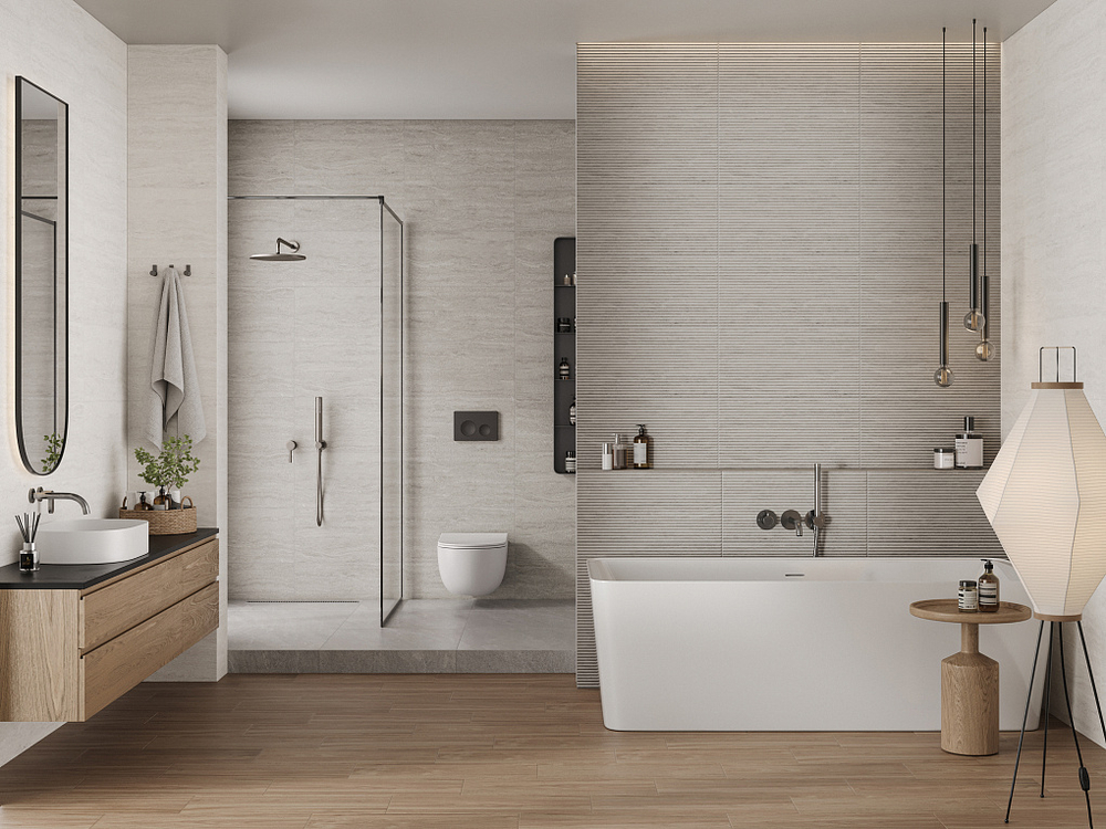 Травертин сер низ 03 / Travertine grey wall 03 300х600 (1-й сорт)
