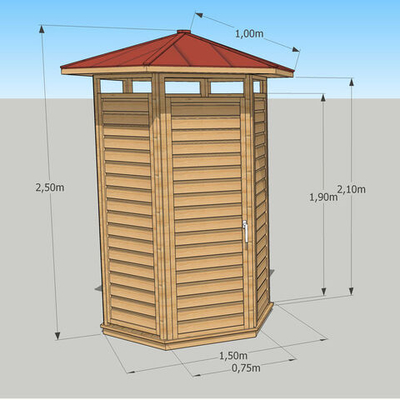 Уличная душевая кабина шестиугольная (с крышей) 250х150х150 см