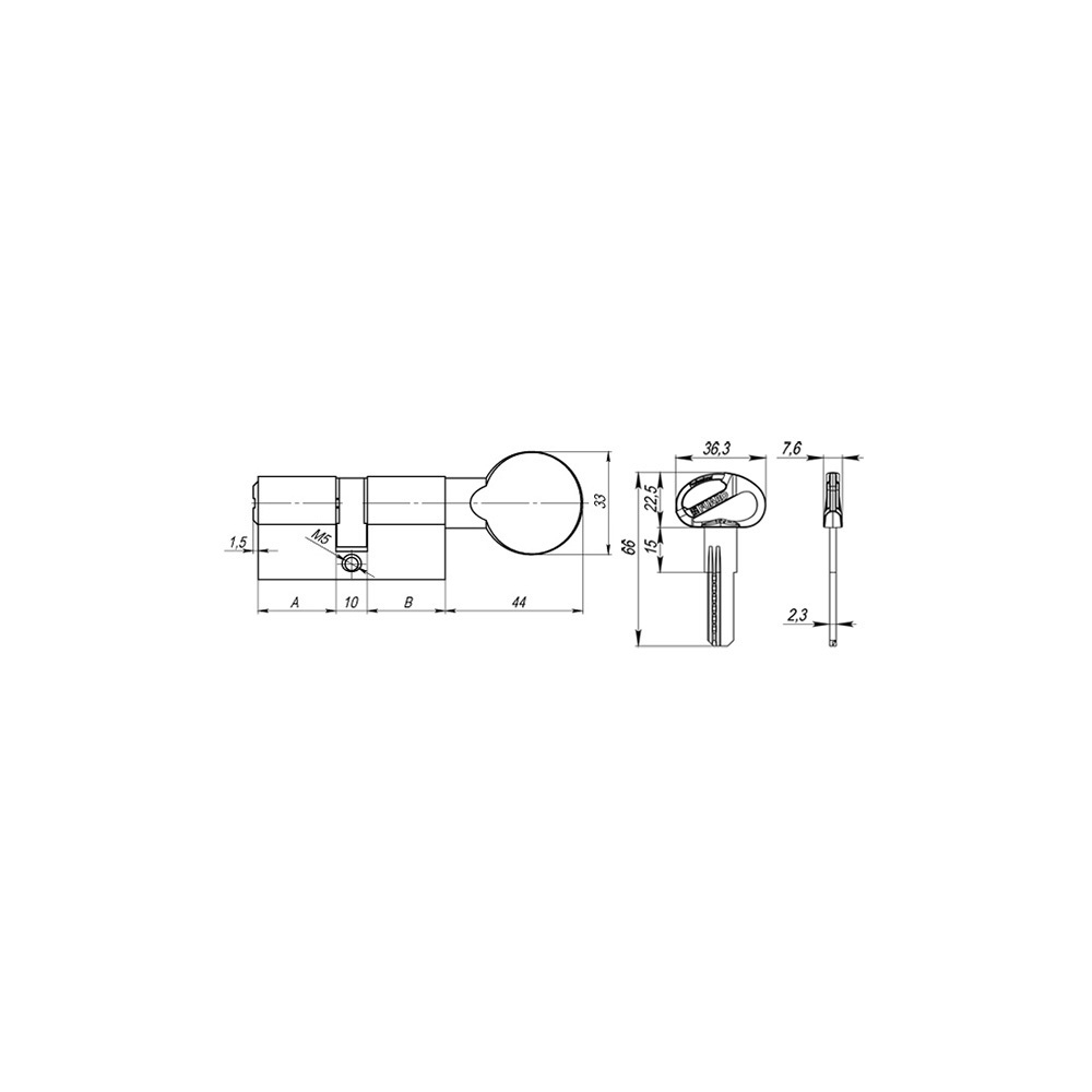 Цилиндровый механизм (D-PRO502/60) D-PRO5002Knob60(25+10+25) BL черный 5Key
