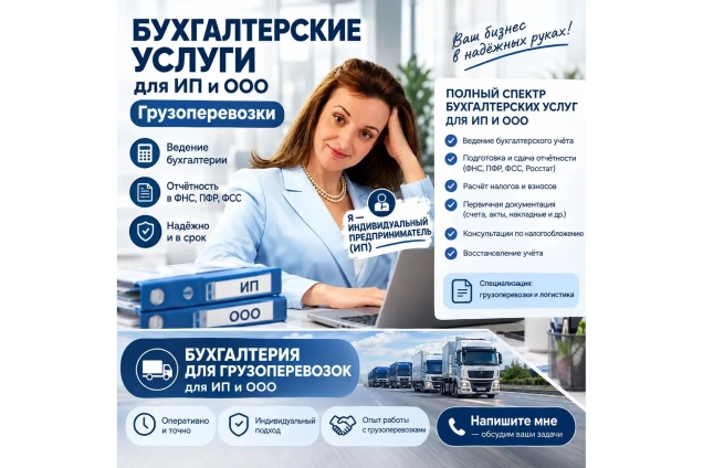 Бухгалтерские услуги для ООО и ИП. Грузоперевозки и ЭПД. Воинский учет.