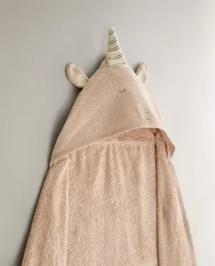 ZARA HOME ДЕТСКОЕ ПОЛОТЕНЦЕ С КАПЮШОНОМ, РОЗОВЫЙ