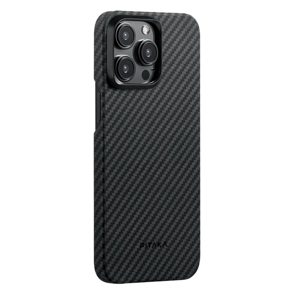 Чехол из арамидного волокна с поддержкой MagSafe PITAKA MagEZ Case 4 600D для iPhone 15 Pro, Black / Grey Twill (Cаржевое переплетение)
