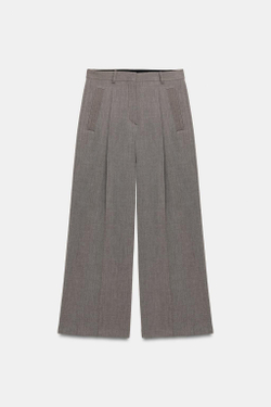 ZARA БРЮКИ С КАРМАНАМИ И ЗАЩИПАМИ — ZW COLLECTION, КОРИЧНЕВЫЙ МЕЛАНЖ
