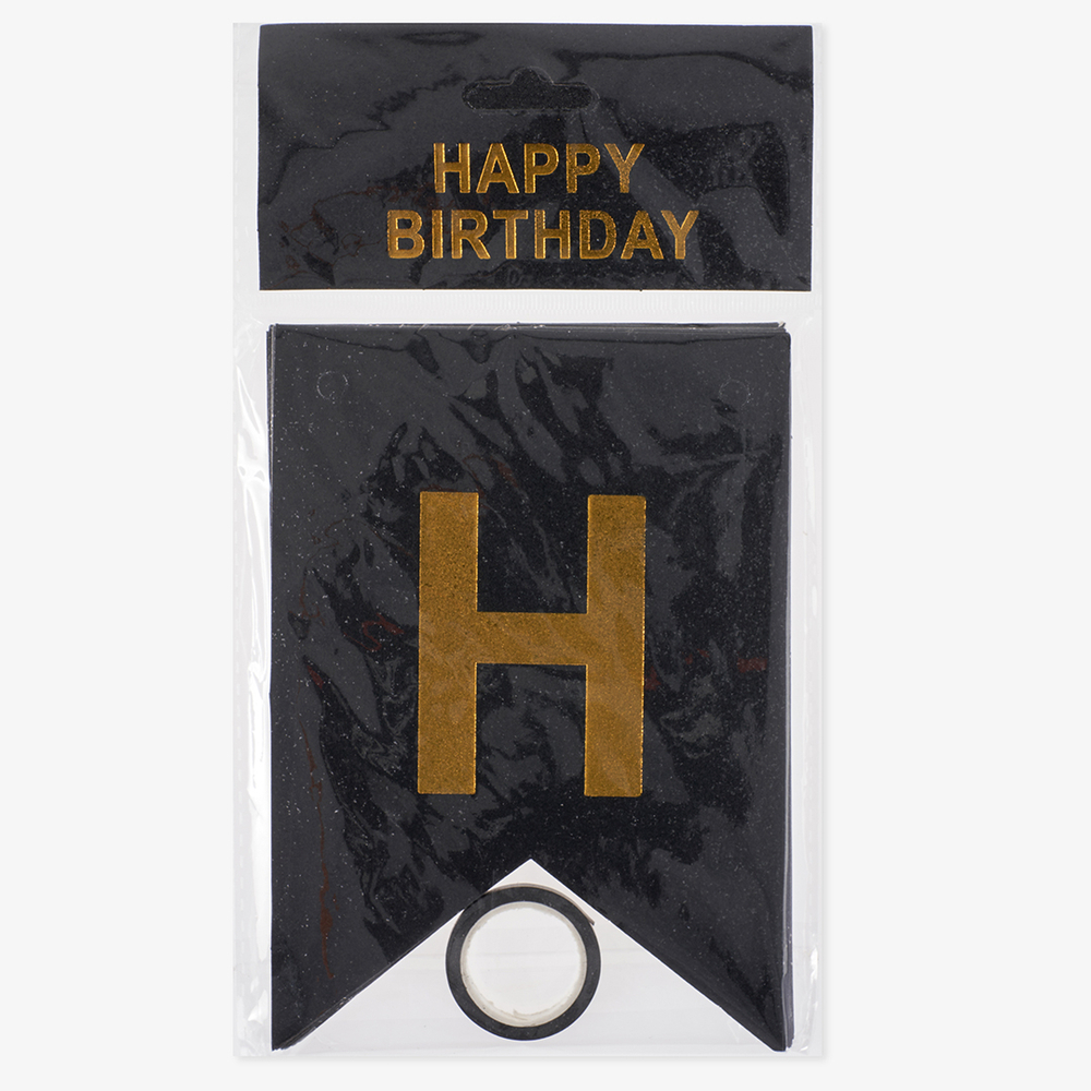 Гирлянда-флажки «Happy Birthday», черный/ золотой, блеск, 350 см