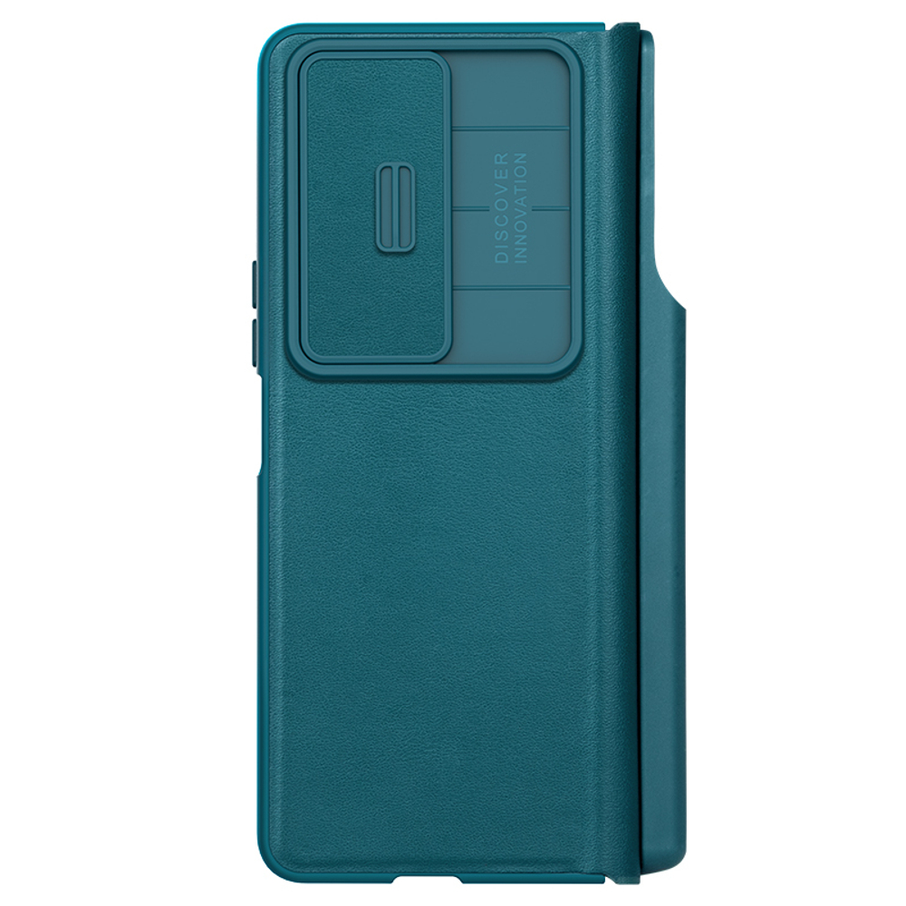 Чехол зелёного цвета от Nillkin для Samsung Galaxy Z Fold 4 5G, с держателем для S Pen, серия Qin Pro Leather с защитной шторкой для камеры