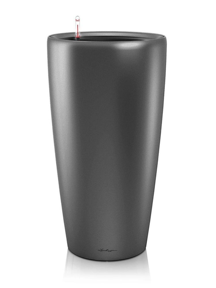Кашпо Lechuza "Rondo Complete charcoal metallic" (пластик), D32xH56 см