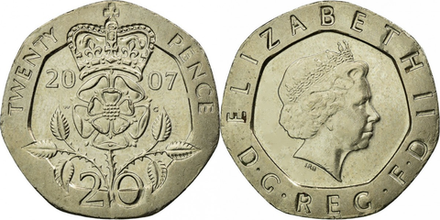Великобритания 20 пенсов, 2007 Королева Елизавета II XF