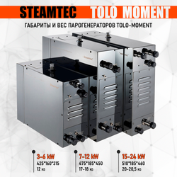 Steamtec TOLO MOMENT 240 - 24 кВт парогенераторы для хамама и турецкой бани / Серия PLATINUM со встроенной музыкой, пультом на 9-ти языках и возможностью монтажа без термодатчиков