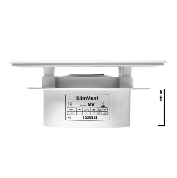 Вытяжной тонкий вентилятор SlimVent МV 100, пластик квадрат белый матовый