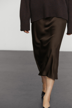 Massimo Dutti Атласная юбка миди, коричневый