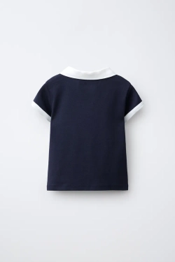 ZARA КОНТРАСТНОЕ ПОЛО В СПОРТИВНОМ СТИЛЕ, МОРСКОЙ СИНИЙ