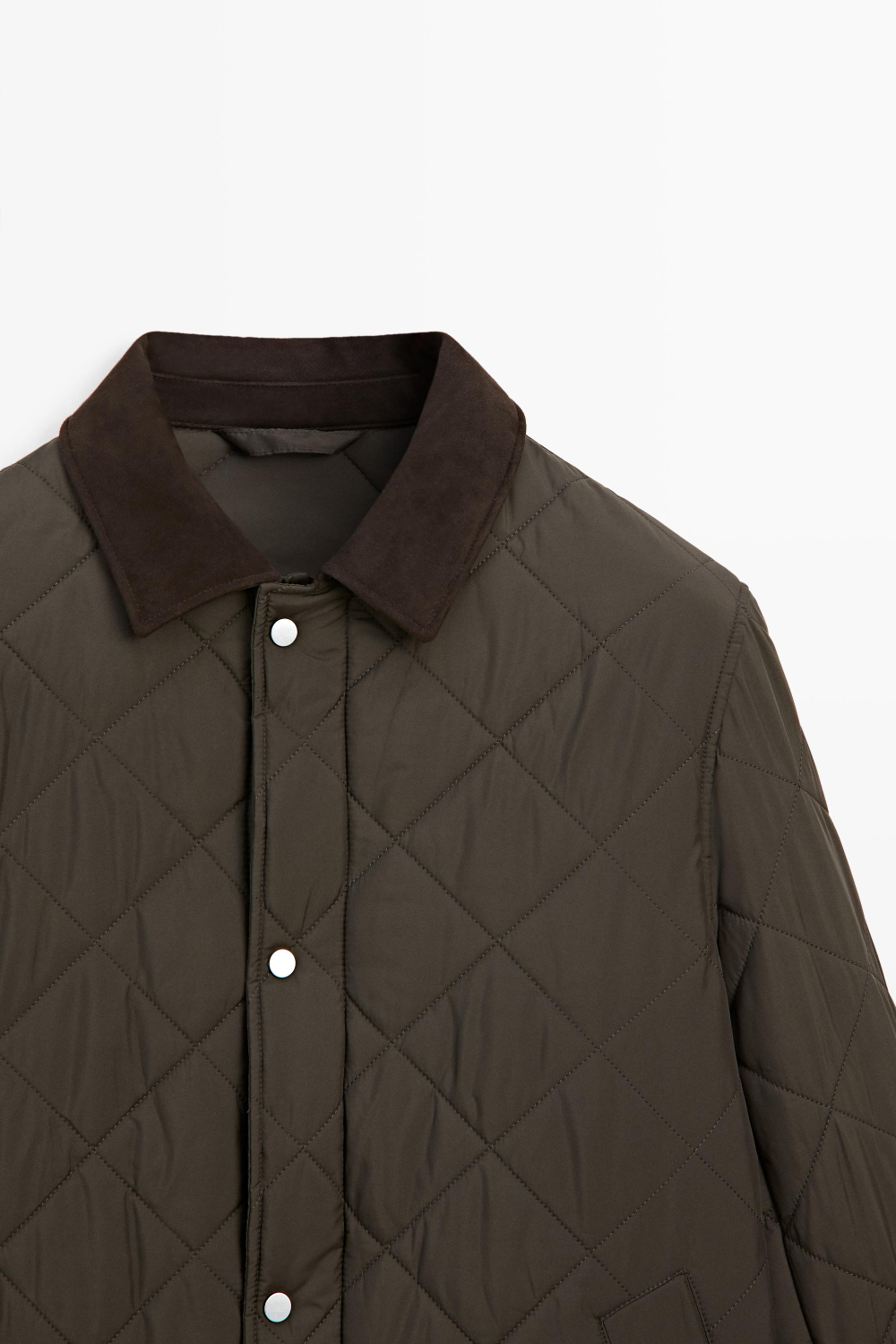 Massimo Dutti Короткое стеганое пальто с вельветовым воротником, коричневый меланж