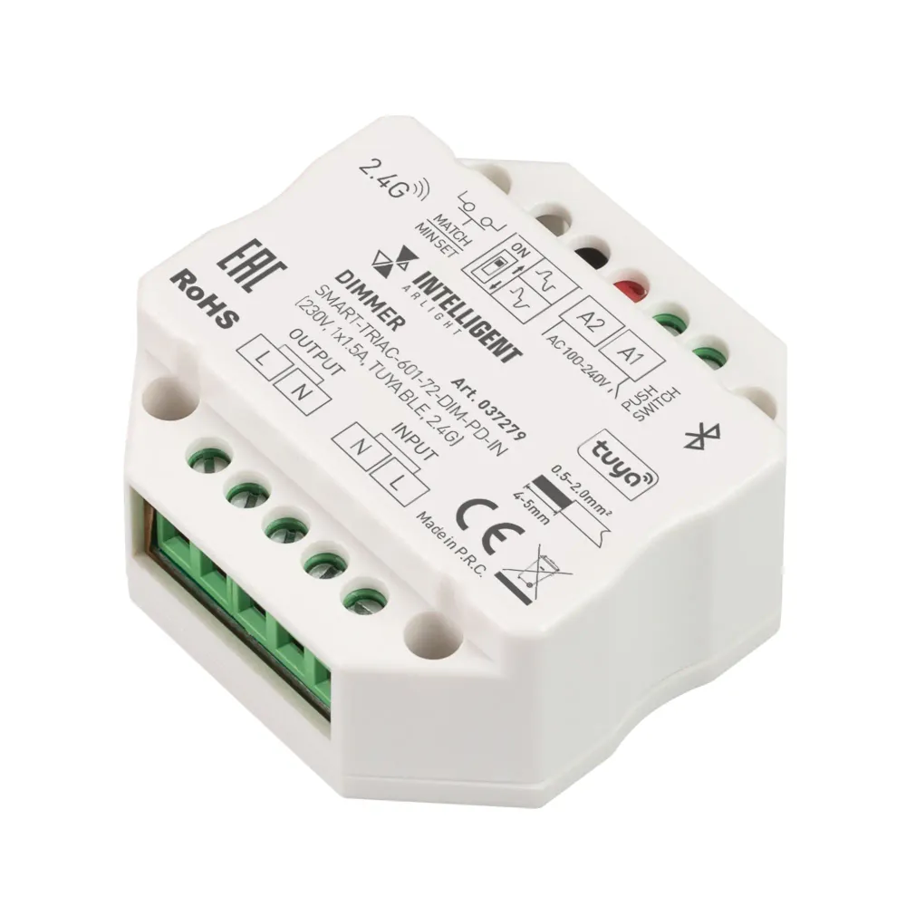 INTELLIGENT ARLIGHT Диммер SMART-TRIAC-601-72-DIM-PD-IN (230V, 1x1.5A, TUYA BLE, 2.4G) (IARL, IP20 Пластик, 5 лет) INTELLIGENT ARLIGHT Диммер SMART-TRIAC-601-72-DIM-PD-IN (230V, 1x1.5A, TUYA BLE, 2.4G) (IARL, IP20 Пластик, 5 лет)