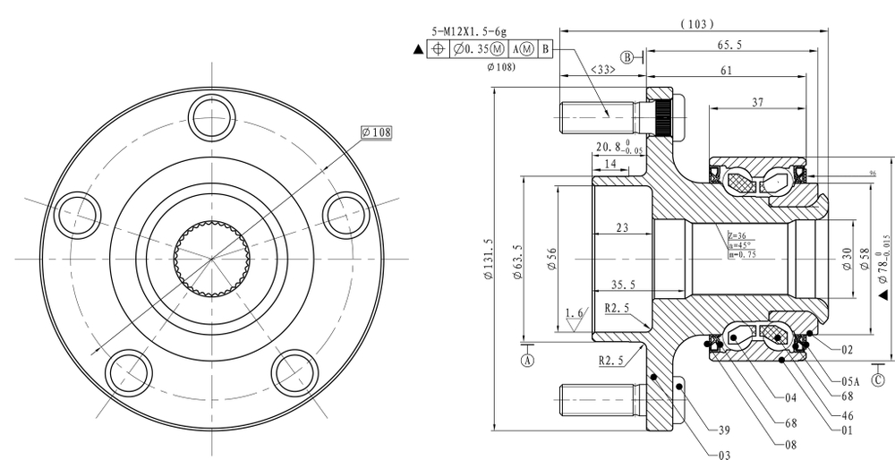 Ступица передняя в сборе L=R FORD Focus 2/C-Max GANZ GIK05010