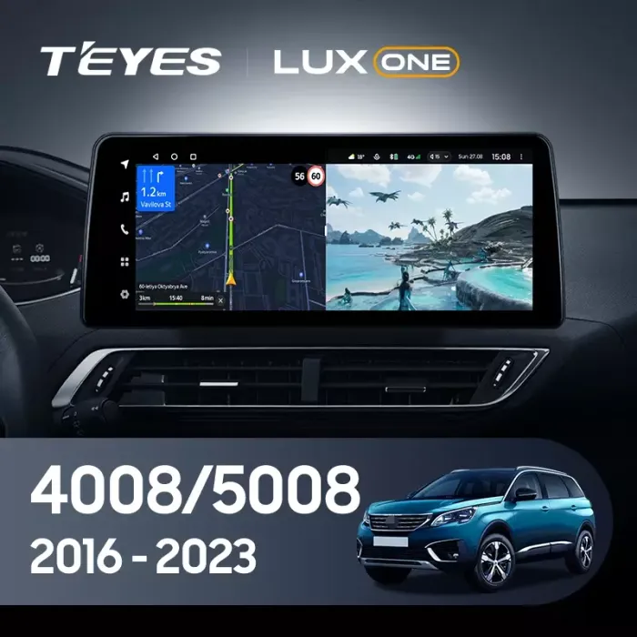 Магнитола для Peugeot 3008, 4008, 5008 2016-2024 - Teyes LUX ONE монитор 12.3" 2K QLED на Android 10, Быстрая, CarPlay, 4G SIM-слот