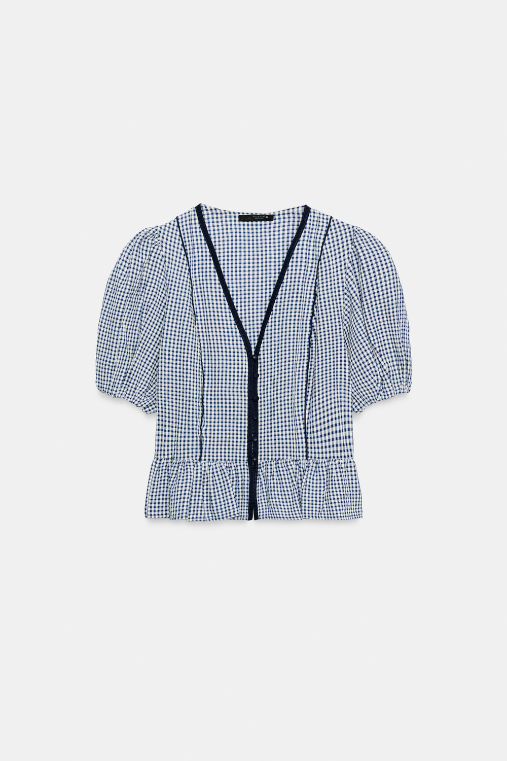ZARA БЛУЗА В КЛЕТКУ ВИШИ С БАСКОЙ, ТЕМНО-СИНИЙ/БЕЛЫЙ