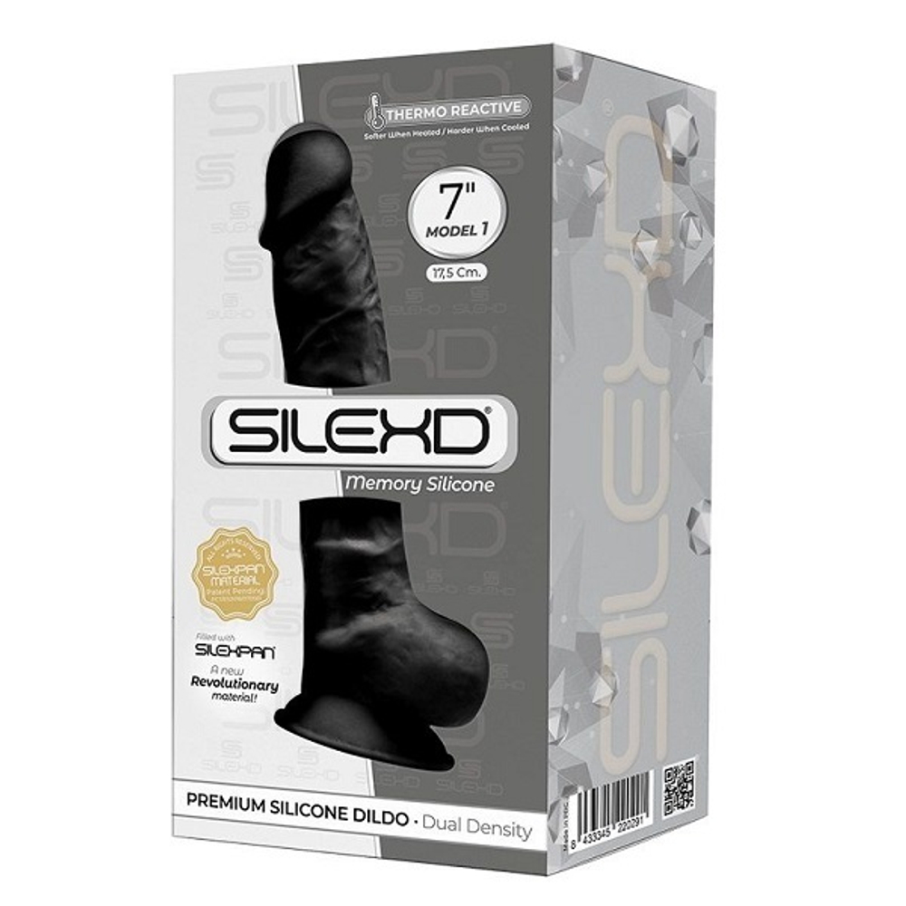 Черный фаллоимитатор 17,6см на присоске с мошенкой SilexD Premium Silicone Dildo 7" Model 1