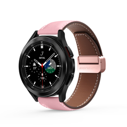 Ремешок из натуральной кожи розового цвета для смарт часов Samsung Galaxy Watch 45 и 46мм (размер крепления 22мм), серия YA Series от Dux Ducis