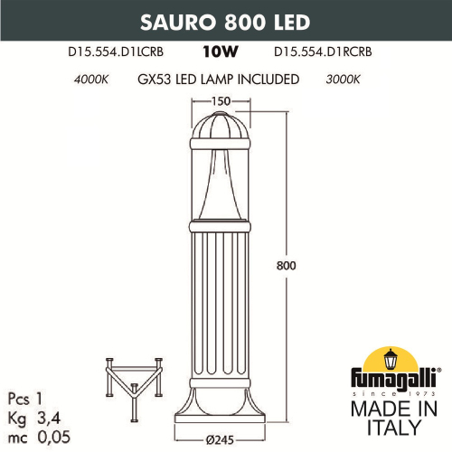 Ландшафтный светильник Fumagalli SAURO D15.554.000.WXD1L.CRB