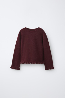 ZARA СВИТЕР С ОБОРКАМИ, БУРГУНДИ