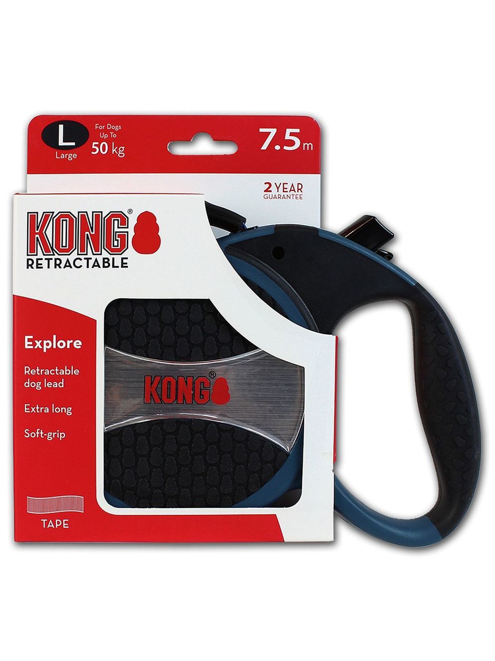 Поводок-рулетка Kong Explore L (до 50 кг), лента 7,5 метров, синяя