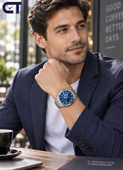 CASIO EFR-539L-7CVUDF EDIFICE мужские наручные часы — хронограф на кожаном ремешке с белым циферблатом