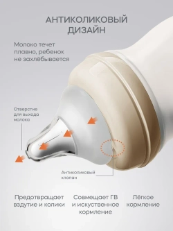 Babywell Бутылочка для кормления из стекла с покрытием из силикона нежный персик,160 мл.( от 0-7 мес.)