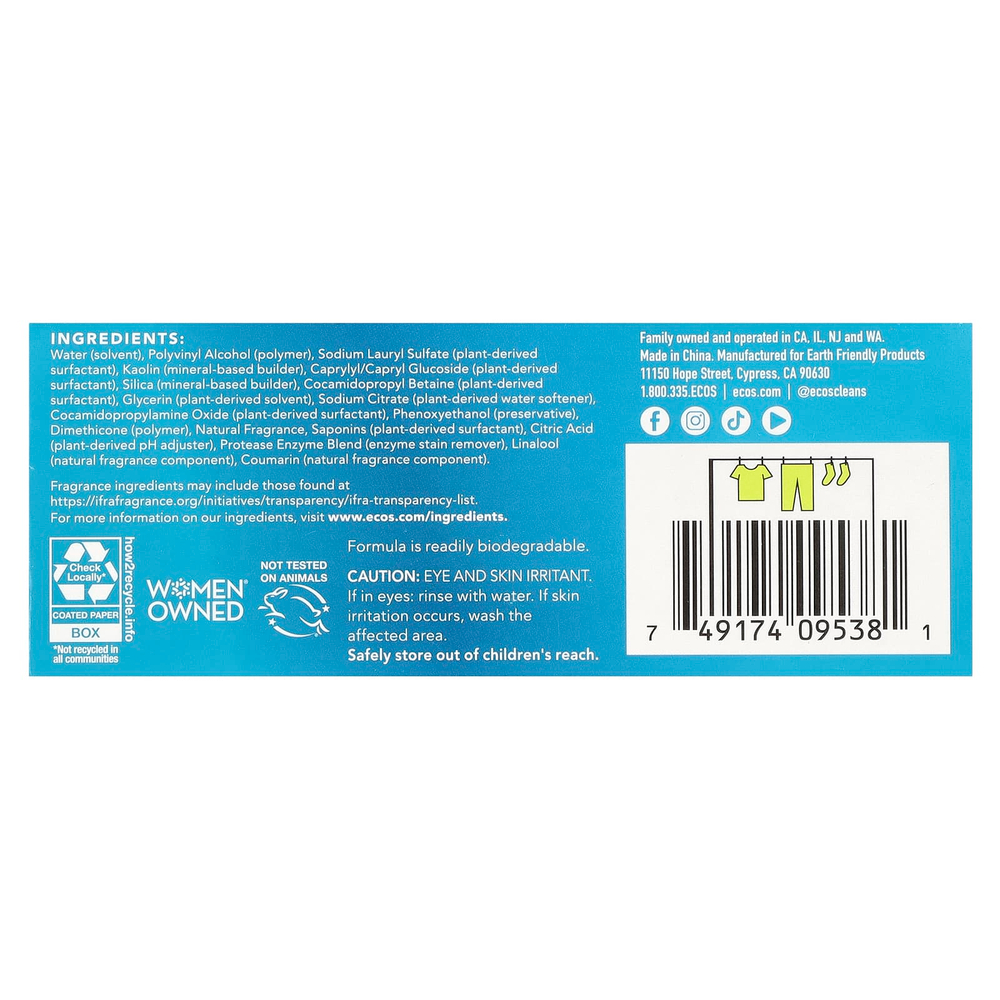 Earth Friendly Products, Ecos®, салфетки для стирки на растительной основе, лаванда и ваниль, 50 шт.
