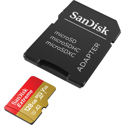 Карта памяти SanDisk Extreme microSDXC 128GB UHS-I U3 V30 A2, R/W 160/90 МБ/с с адаптером