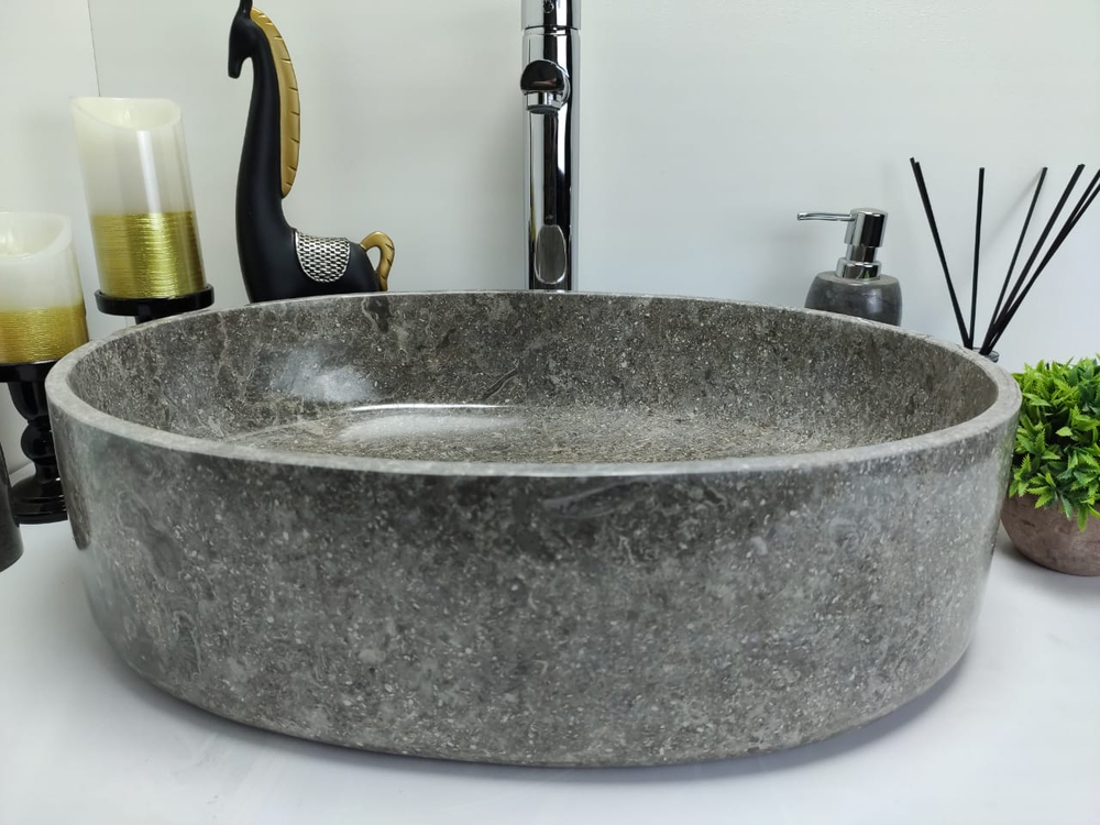 Раковина из мрамора Oval Grey Tin Lip MO-60351 52x38x14 из натурального камня