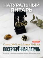Комплект украшений с янтарём Круг большой пеструха черная