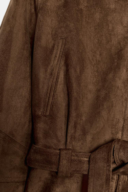 ZARA КУРТКА ИЗ ИСКУССТВЕННОЙ ЗАМШИ С ПОЯСОМ, СВЕТЛО-КОРИЧНЕВЫЙ
