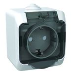 Schneider Electric ЭТЮД Белый Розетка 1-местная с заземляющими контактами со шторками с крышкой IP44 открытая установка PA16-044B