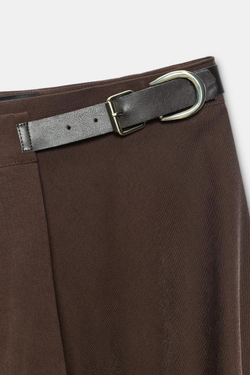 ZARA ЮБКА МИДИ С ЗАПАХОМ И ПРЯЖКОЙ, КОРИЧНЕВЫЙ