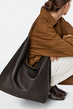 Massimo Dutti Сумка через плечо из кожи наппа, коричневый
